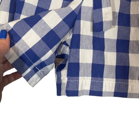 Joie Blue & White Check Plaid Cotton Blend Tie Waist Paperbag Shorts Women Sz L - Picture 4 of 8